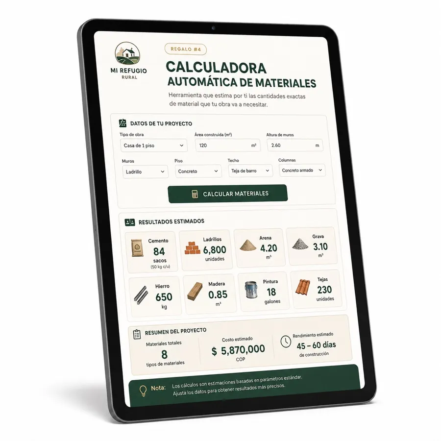 Mockup de la Calculadora Automática de Materiales